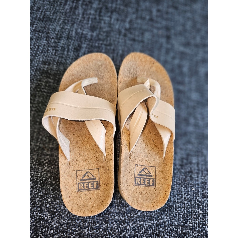 Reef Vista Hi Platform Sandals Womens Size 8 Cream Tan Good Cork Stacked Sole